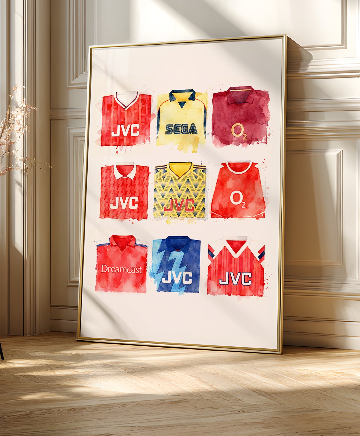 Arsenal Watercolour Retro Kits. History art print, football club poster