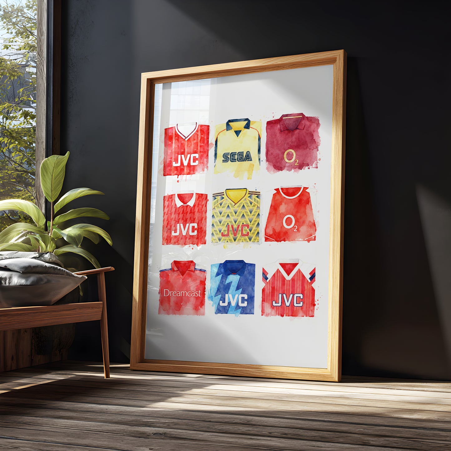 Arsenal Watercolour Retro Kits. History art print, football club poster