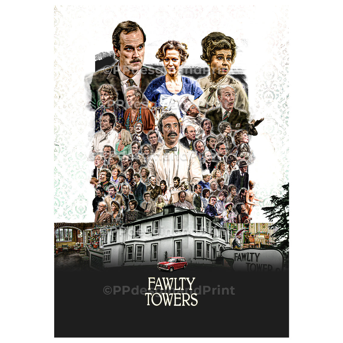 Fawlty Towers Poster Print, Digital Illustration | British wall art