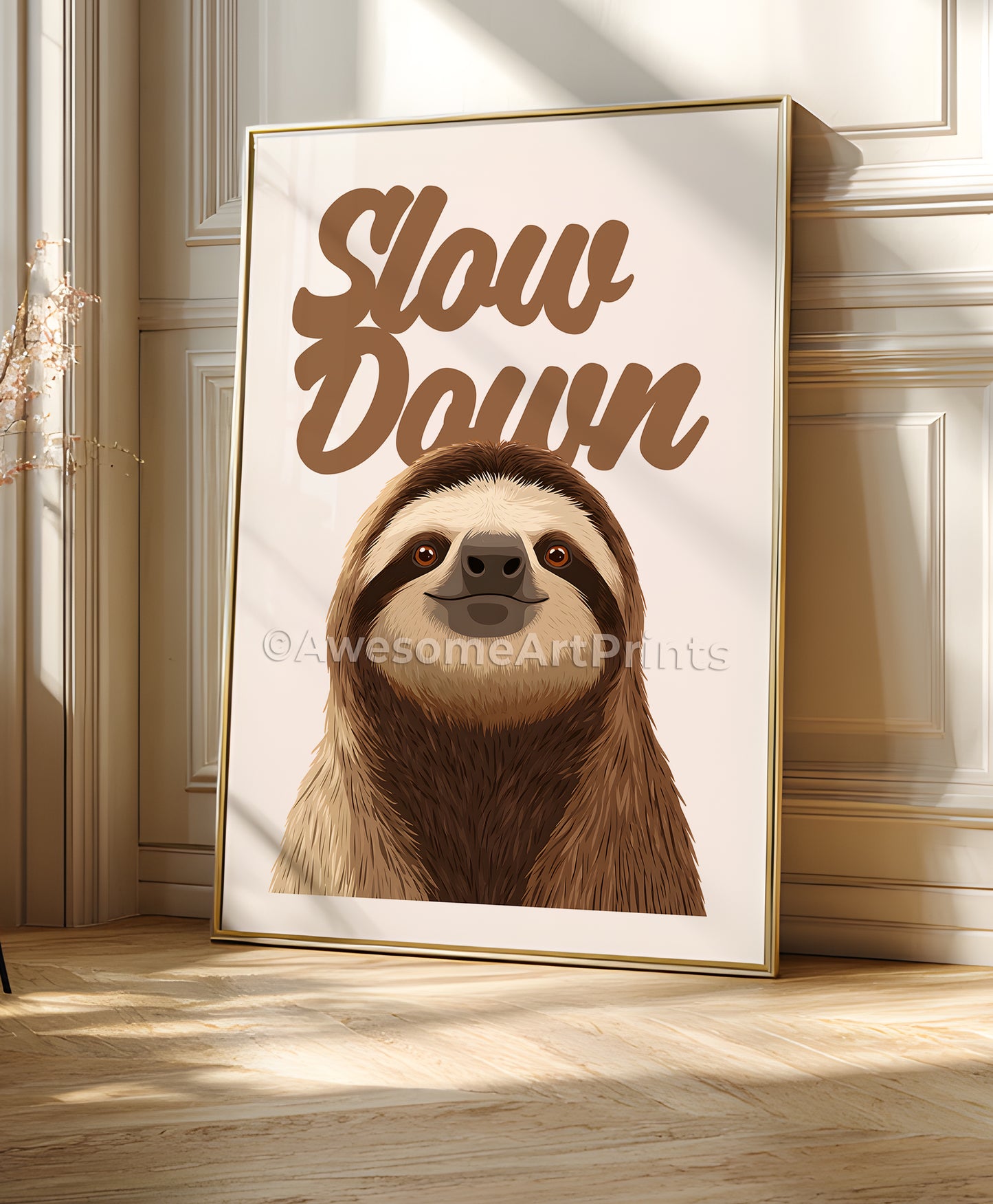 Slow Down (Sloth) Poster Print, Digital Illustration | Funny wall art