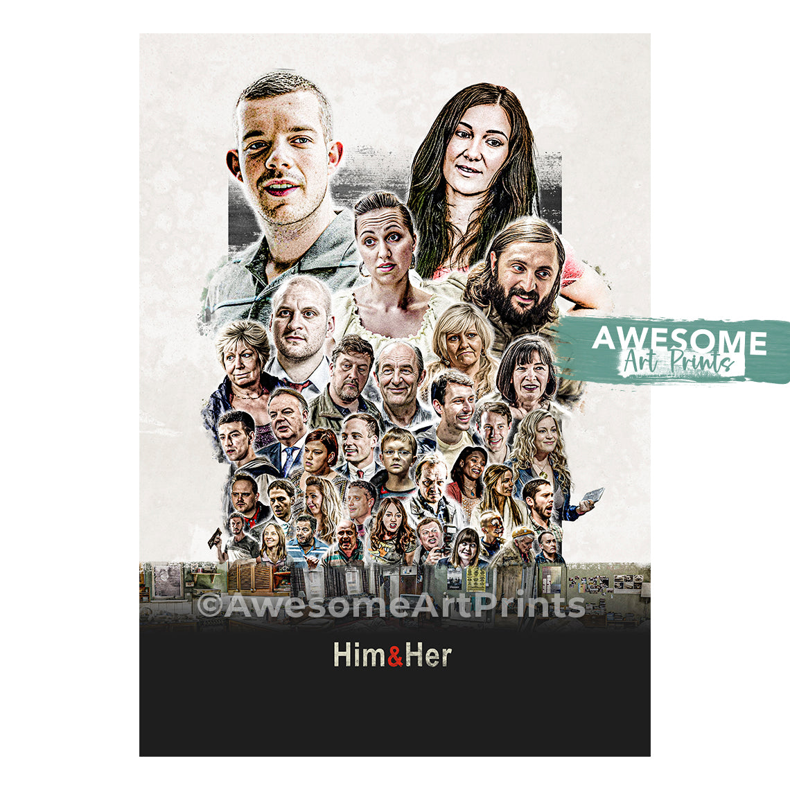 Him & Her Poster Print, Digital Illustration | British wall art