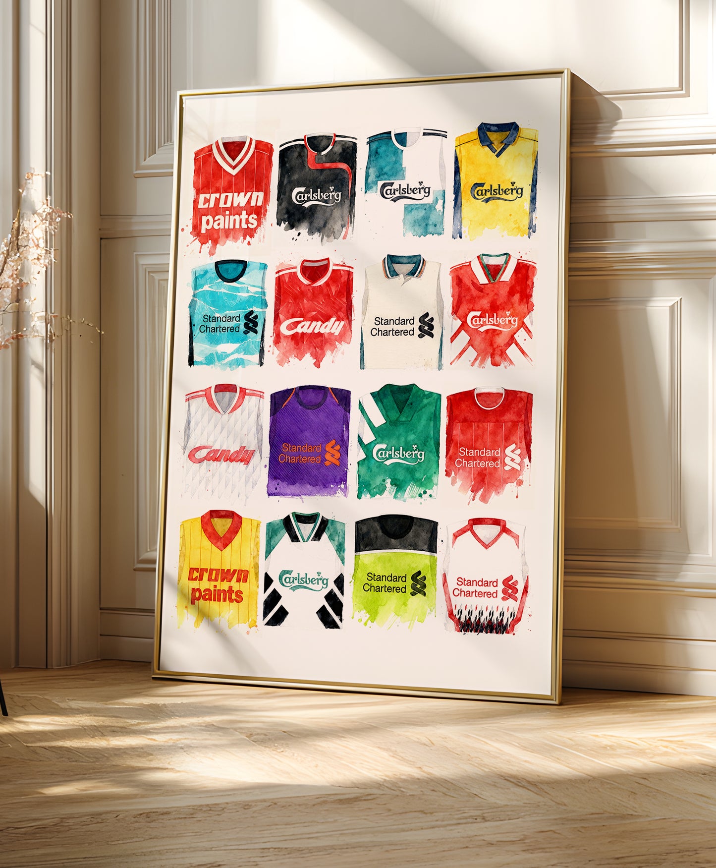 Liverpool Watercolour Retro Kits. History art print, football club poster
