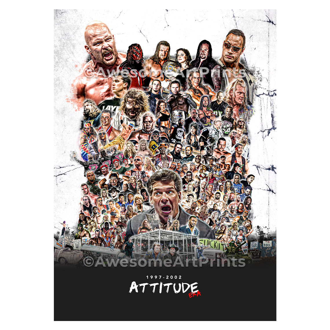 WWE Attitude Era wrestling legends Poster Print, Digital Illustration